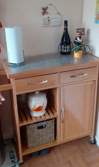 💥FREE SHIPPING💥 Wooden Kitchen Cart, Bamboo, 4 Wheels, Marble Tabletop, with Drawer, Natural