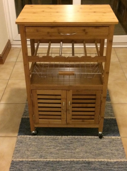 💥SALE💥 Bamboo Kitchen Trolley Cart with Drawer, Wire Basket, Storage Cabinet & Wine Rack