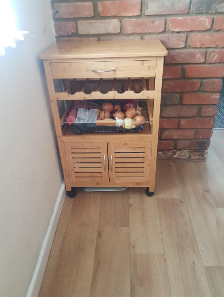 💥SALE💥 Bamboo Kitchen Trolley Cart with Drawer, Wire Basket, Storage Cabinet & Wine Rack