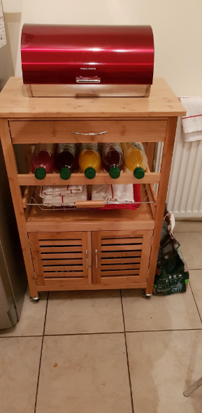 💥SALE💥 Bamboo Kitchen Trolley Cart with Drawer, Wire Basket, Storage Cabinet & Wine Rack