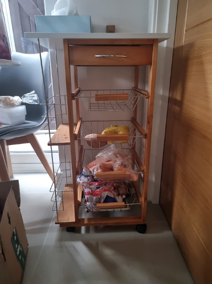 💥SALE💥 Rolling Kitchen Utility Storage Cart w/ 4 Basket Drawers & Side Racks, Brown