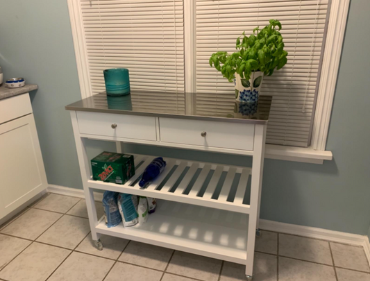 š„SALEš„Kitchen Trolley w/ Stainless Steel Flip Worktop, 2 Drawers, Kitchen Island Cart, White