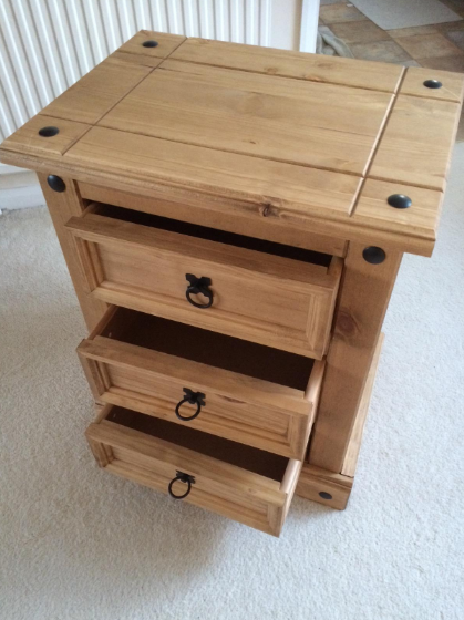 Corona 3 Drawer Bedside, End Table, Side Table - Brown