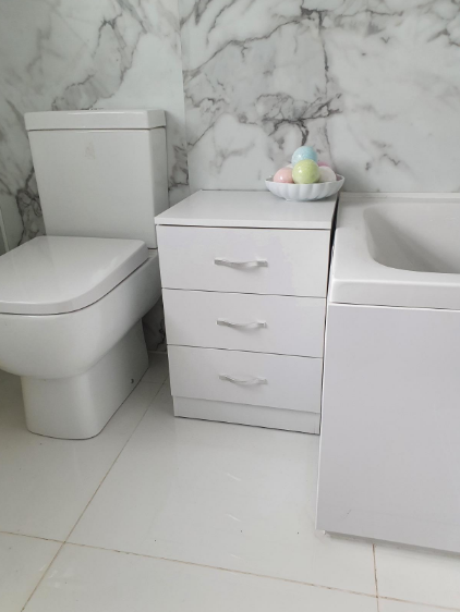 White Bedside Cabinet Chest of Drawers, 3 Drawer With Metal Handles