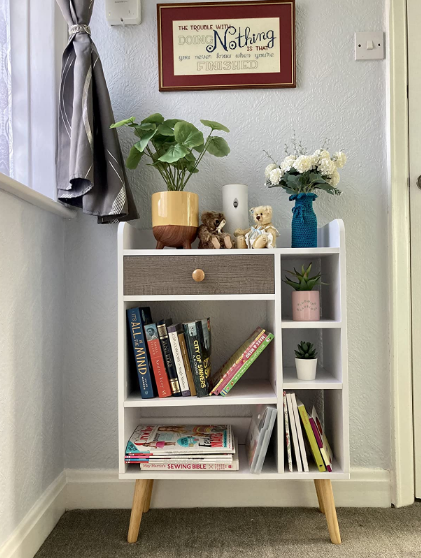 Sideboard Storage Bookcase Freestanding Drawer and 6 Shelves, White