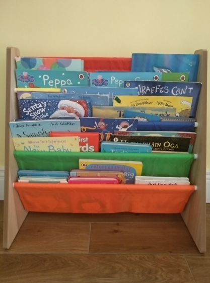 4 Pockets Children's Colorful Sling Storage Bookshelf – Easy Access Wooden Book Storage Rack