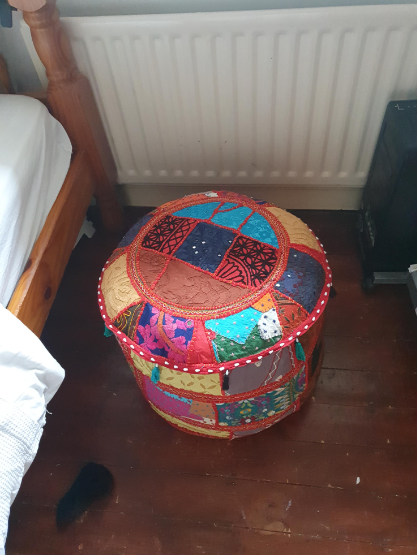 India Floor cotton Ottoman Embellished with Patchwork and Embroidery Work Cushion Cover