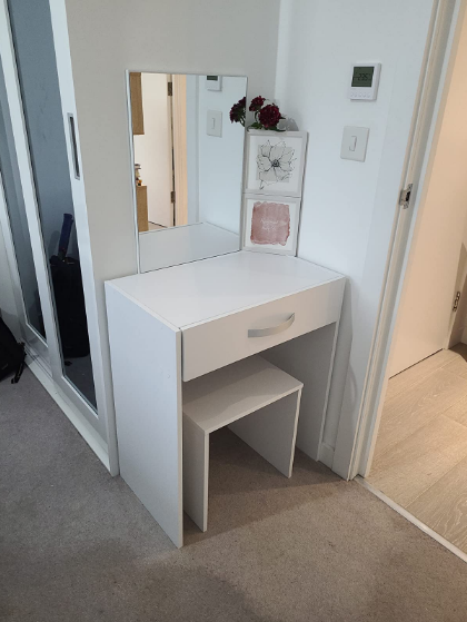 1 Drawer Dressing Table Modern Makeup Desk Mirror Stool Vanity Set Bedroom