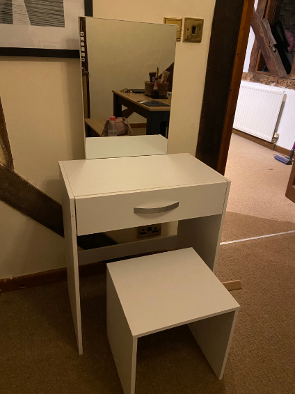 1 Drawer Dressing Table Modern Makeup Desk Mirror Stool Vanity Set Bedroom