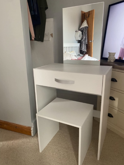 1 Drawer Dressing Table Modern Makeup Desk Mirror Stool Vanity Set Bedroom
