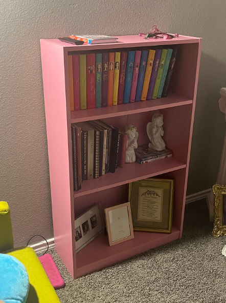 3-Tier Adjustable Shelf Bookcase, Pink/White/Black