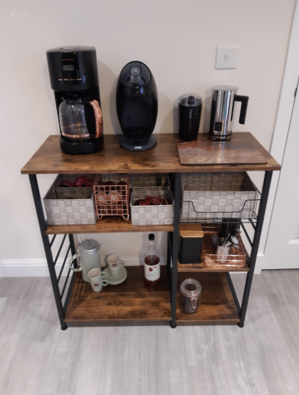 Baker's Rack Kitchen Island Microwave Storage Rack w/ Metal Mesh Basket Shelves & 6 Hooks