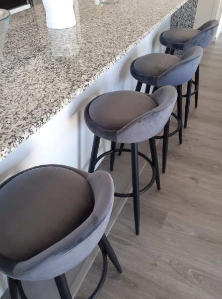 2 Set Bar Stools Dark Grey Velvet Seat Bar Chairs