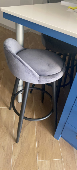 2 Set Bar Stools Dark Grey Velvet Seat Bar Chairs