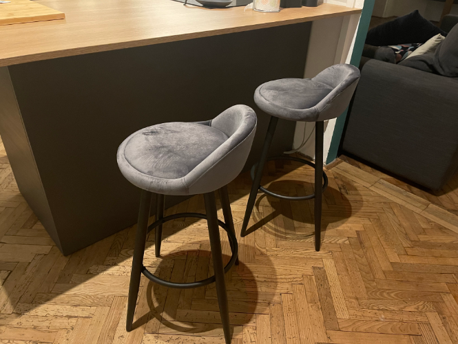 2 Set Bar Stools Dark Grey Velvet Seat Bar Chairs