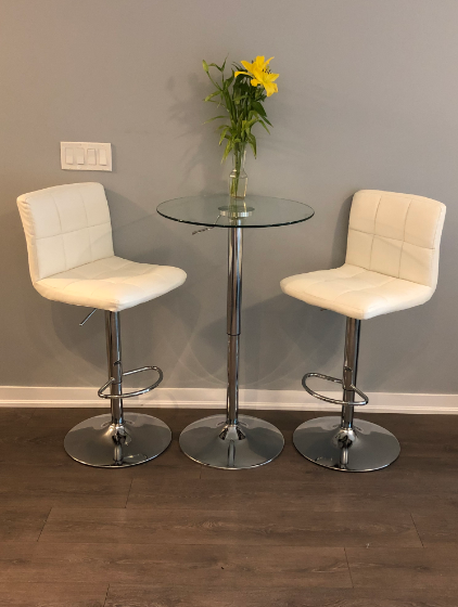 2 Set Bar Stools with Backs, Faux Leather, 360 Degree Swivel, Height Adjustable, White