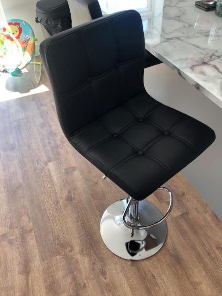 2 Set Bar Stools Adjustable Bar Chairs PU Leather, Black