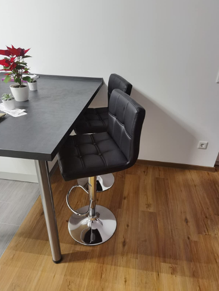 2 Set Bar Stools Adjustable Bar Chairs PU Leather, Black