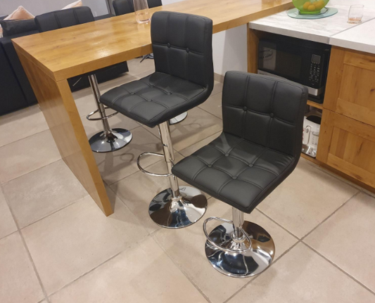2 Set Bar Stools Adjustable Bar Chairs PU Leather, Black