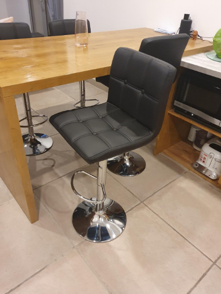 2 Set Bar Stools Adjustable Bar Chairs PU Leather, Black