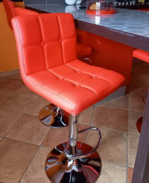 Set of 2 Red Bar Stools, Modena Style Faux Leather, swivel, height adjustable