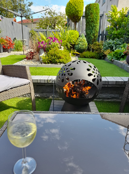 Globe Fire Pit Large 60cm Outdoor Round Firepit for Outdoor with Weatherproof Cover (Black)