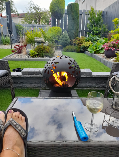 Globe Fire Pit Large 60cm Outdoor Round Firepit for Outdoor with Weatherproof Cover (Black)