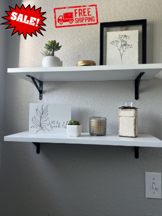 2Pcs Wood Floating Shelf Wall Mounted Hanging Rack Display Storage Shelves White