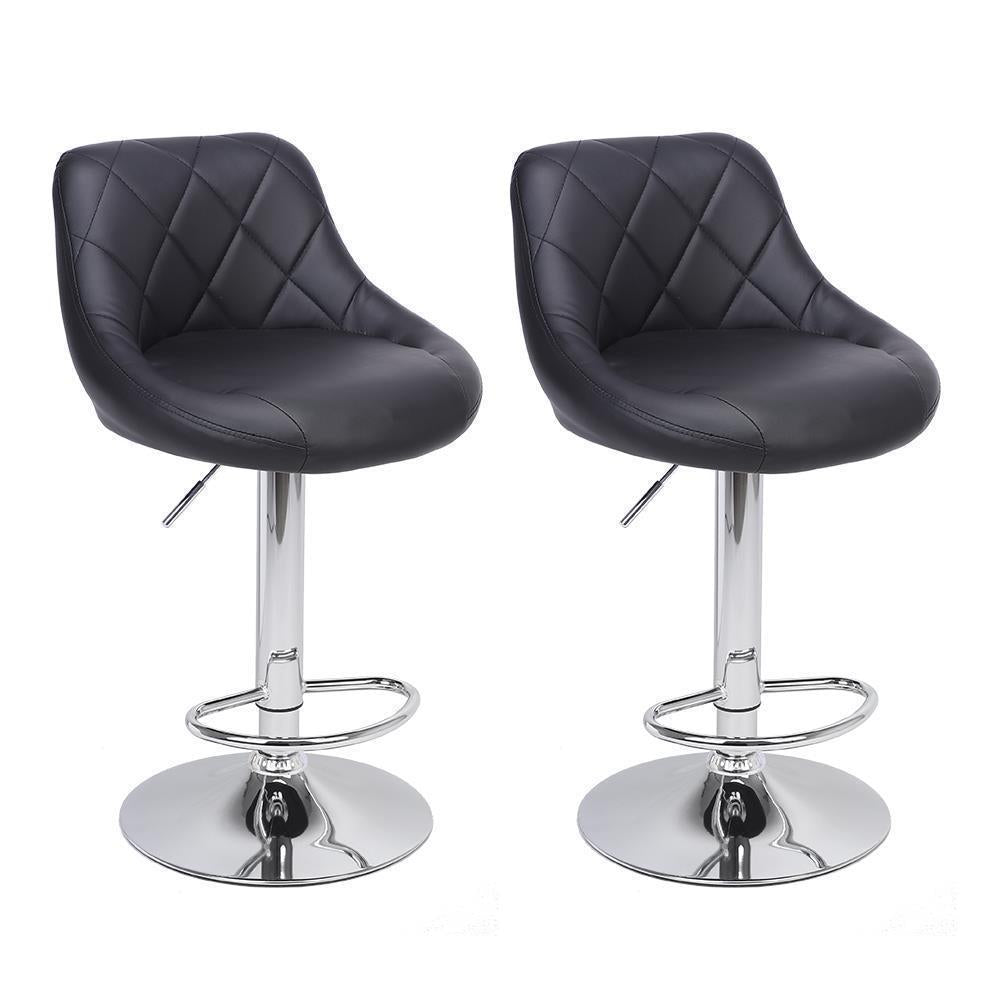 2x Bar Stool Faux Leather Adjustable Swivel Breakfast Dining Chair Stools