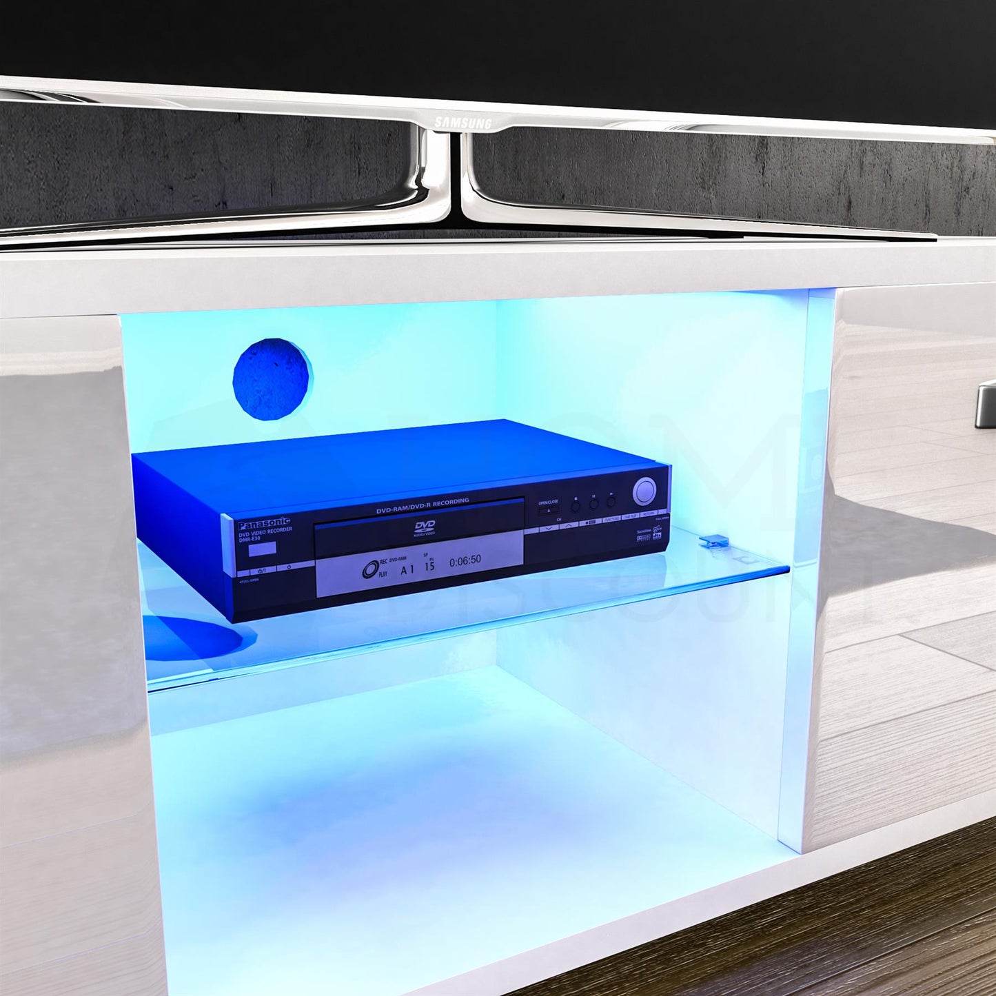 LED TV Stand Cabinet Unit Modern High Gloss 2 Door MDF Entertainment RGB Lights