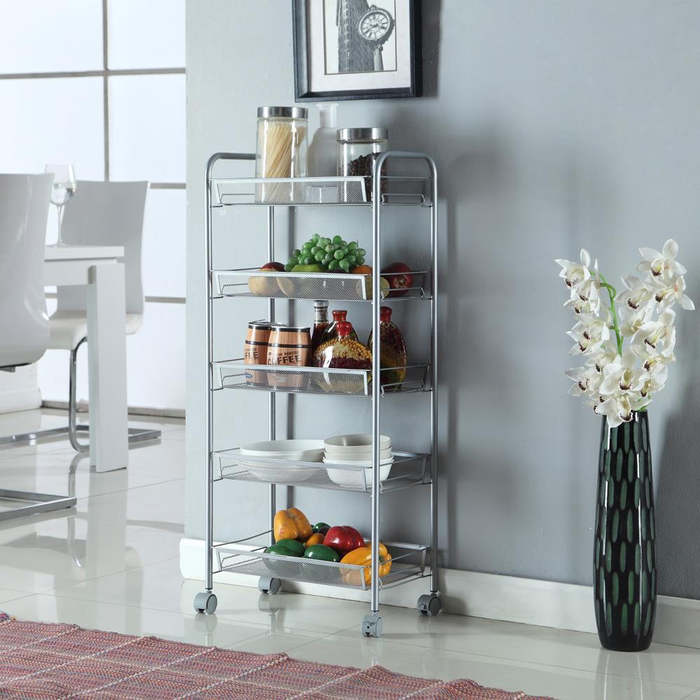 5 Tier Kitchen Trolley Carts Rack With Wheels Storage Shelf Removable Storage