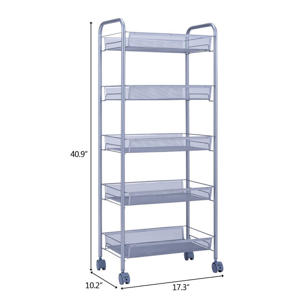 5 Tier Kitchen Trolley Carts Rack With Wheels Storage Shelf Removable Storage
