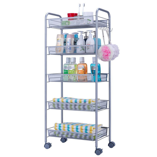 5 Tier Kitchen Trolley Carts Rack With Wheels Storage Shelf Removable Storage