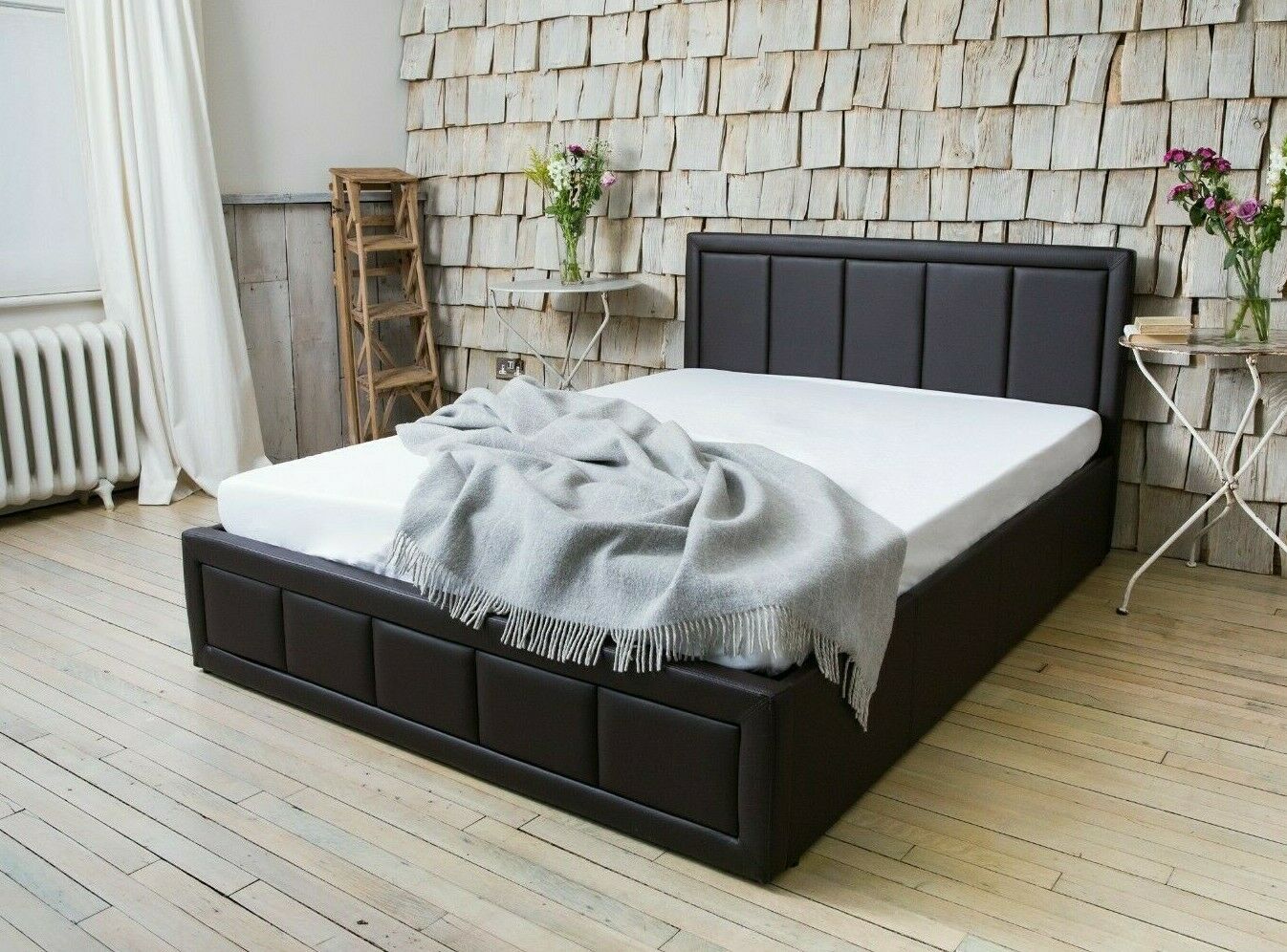 STORAGE LEATHER BED OTTOMAN GAS LIFT KING SIZE