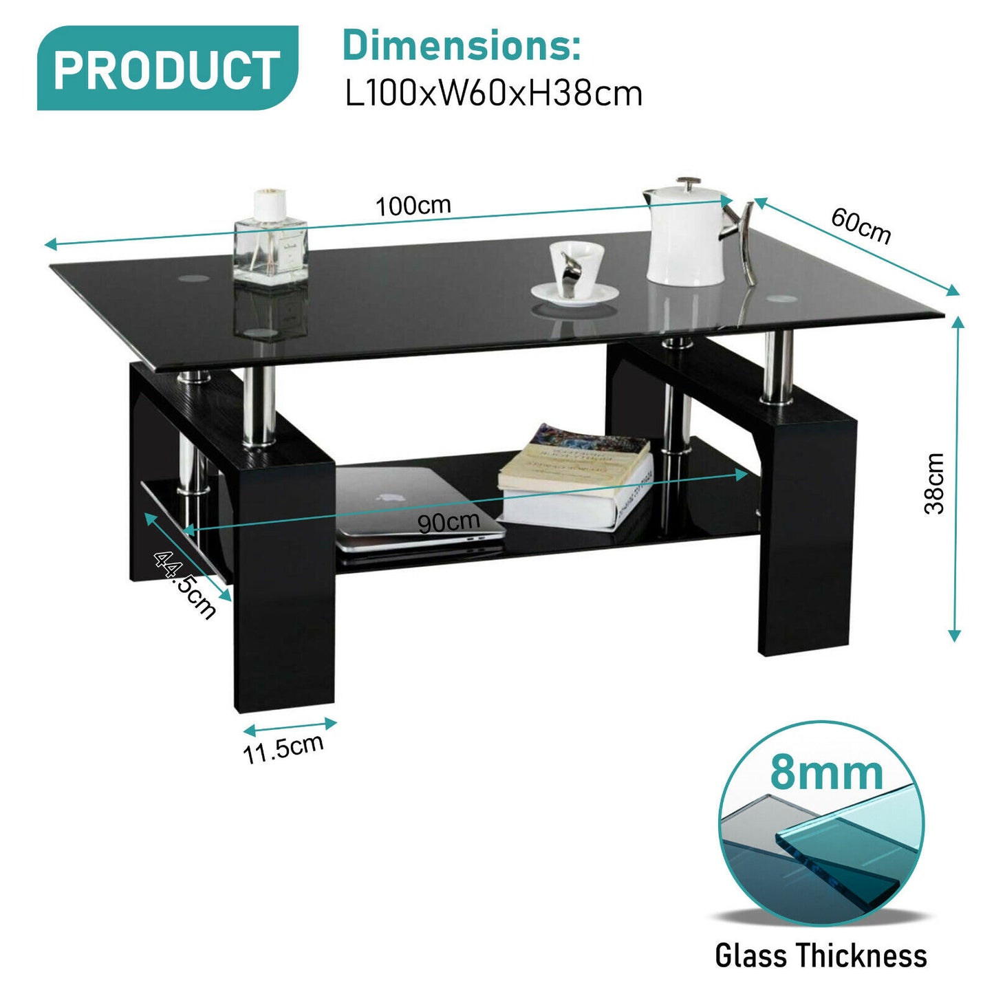 Glass Coffee Table With Storage Modern Living Room Furniture Tea Coffee Table
