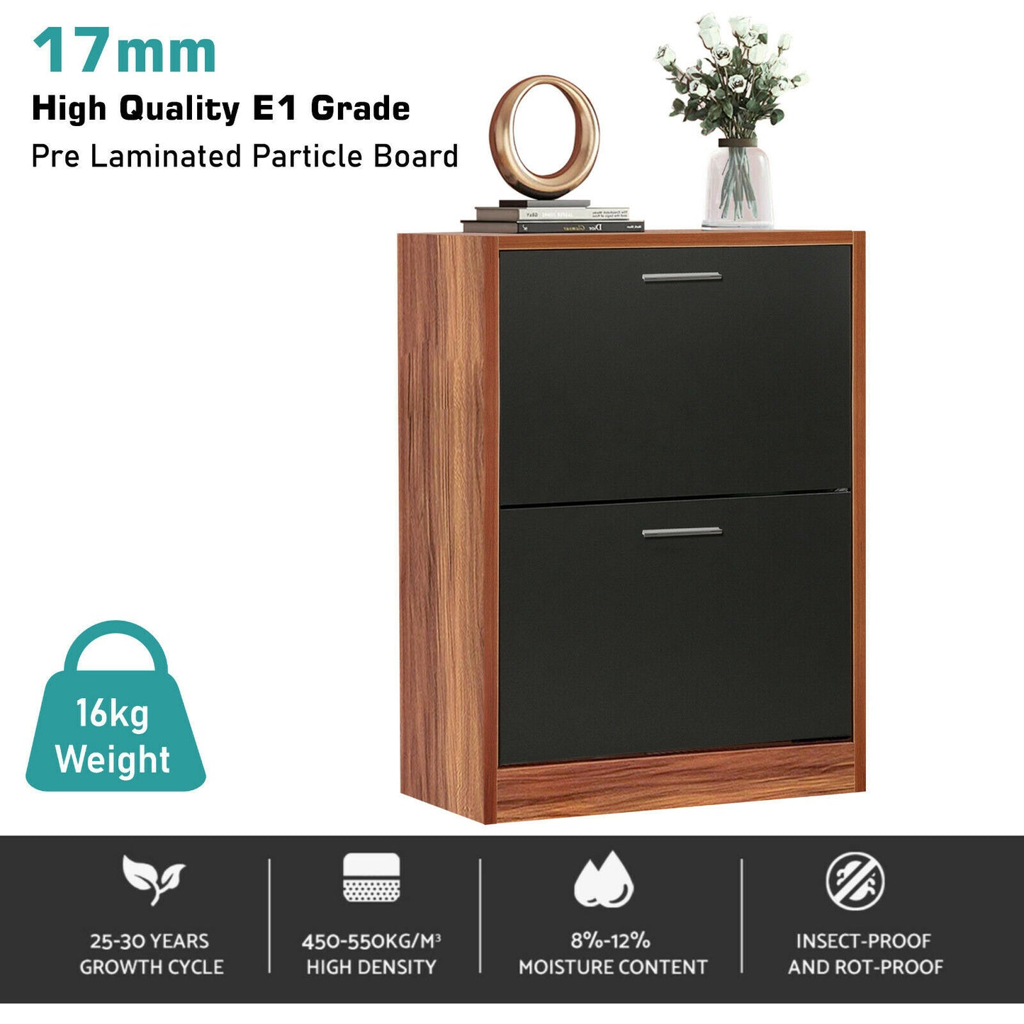 Shoe Rack Storage Cabinet Wooden Stand Cupboard Unit 2 Drawer Organizer