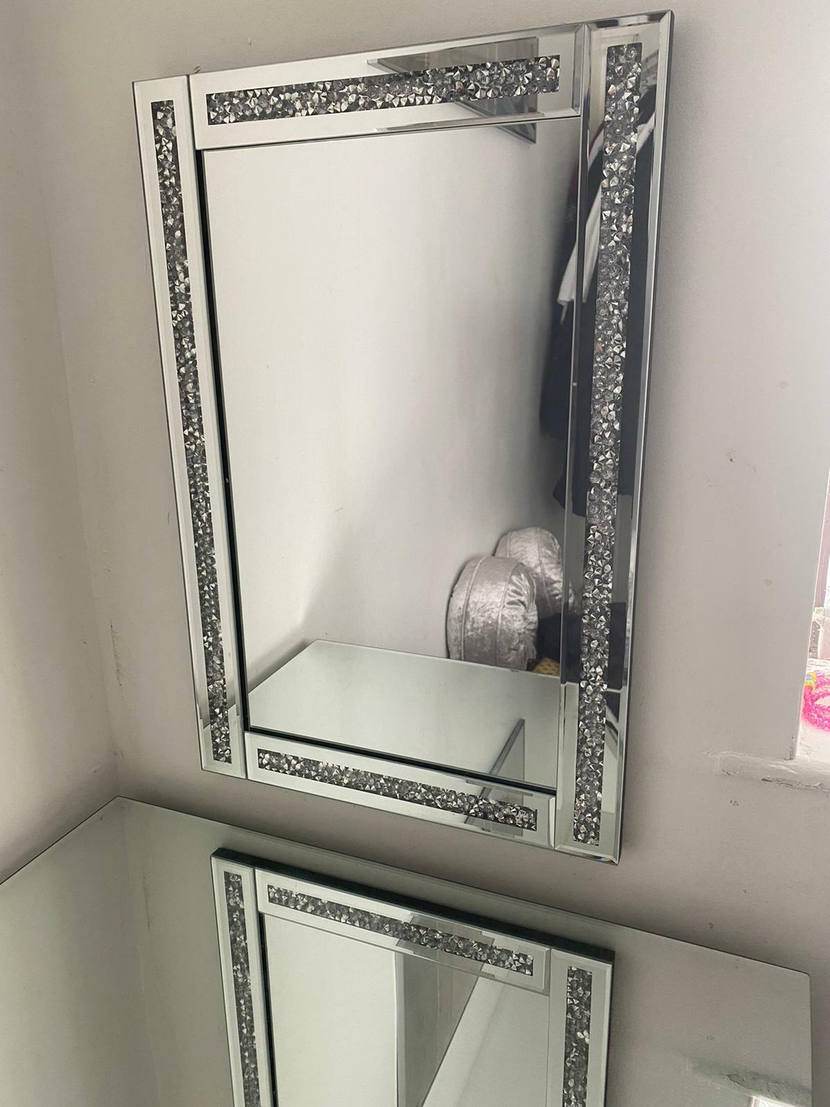 💥SALE💥Large Crushed Diamond Jewel Framed Silver Bordered Wall-Mounted Mirror 40x60cm
