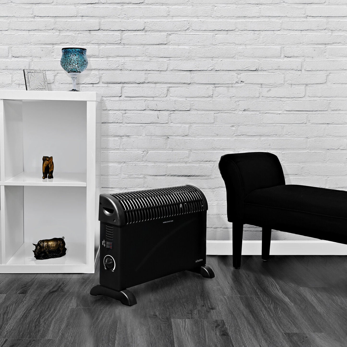 Schallen Modern Black 2000W Electric Convector Radiator Heater with Thermostat