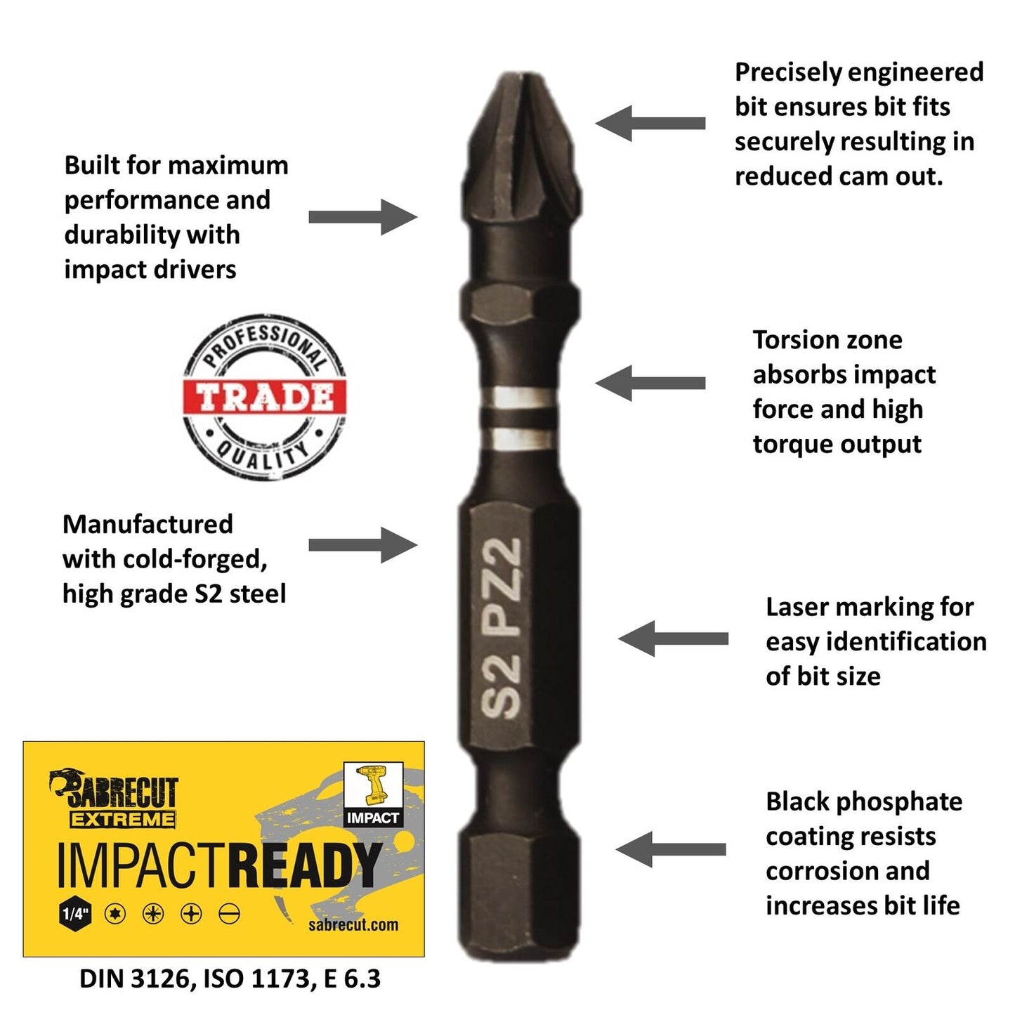 10 x 50mm Sab recut Impact Drill Driver Screwdriver Mixed Bits Set