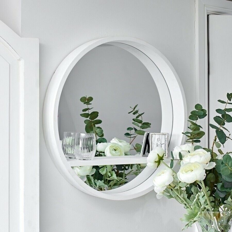 💥SALE💥White Round Mirror with Shelf Wall Mounted Porthole Bathroom Bedroom Home Decor
