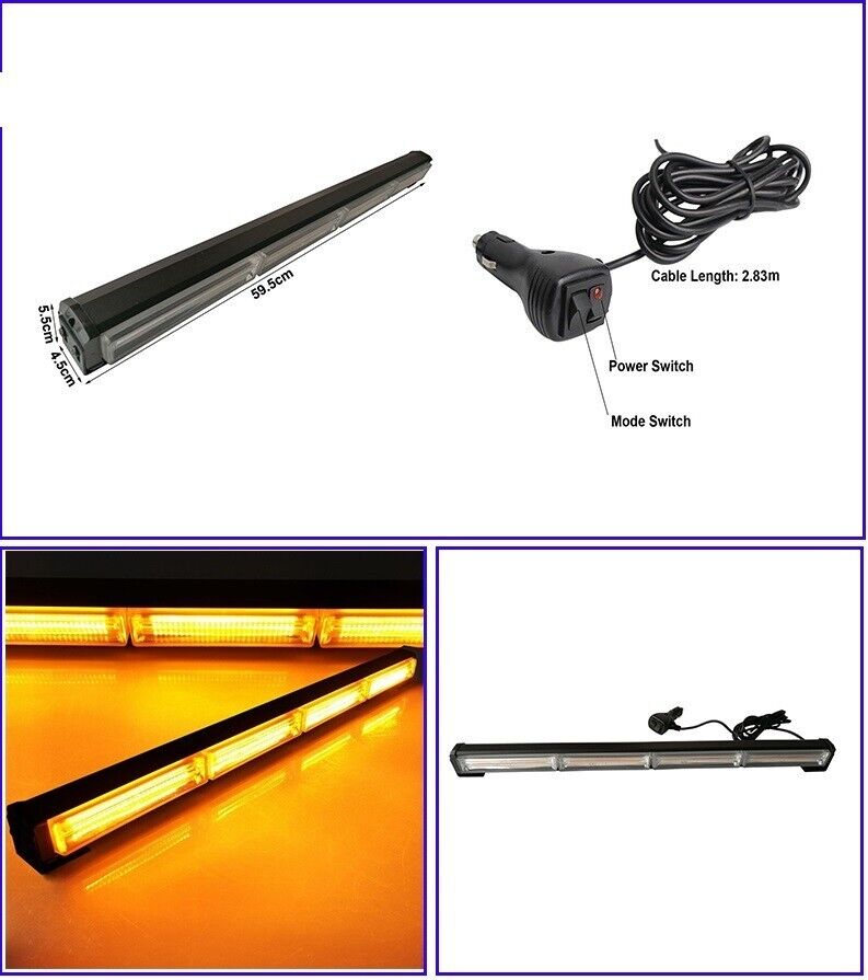 23'' 72W Cob Led Emergency Warning Hazard Flash Strobe Beacon Light Bar Amber