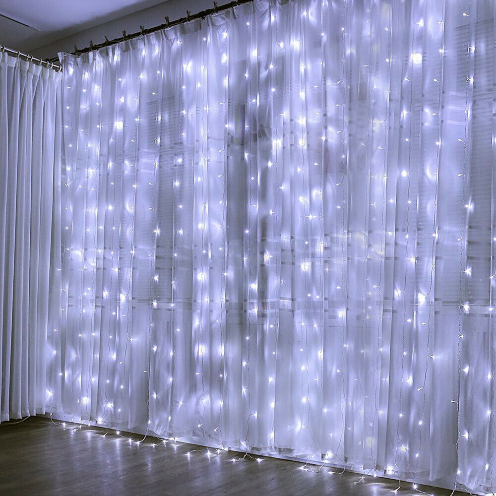300 LED Curtain Fairy Lights String Indoor/Outdoor Backdrop Wedding Party White