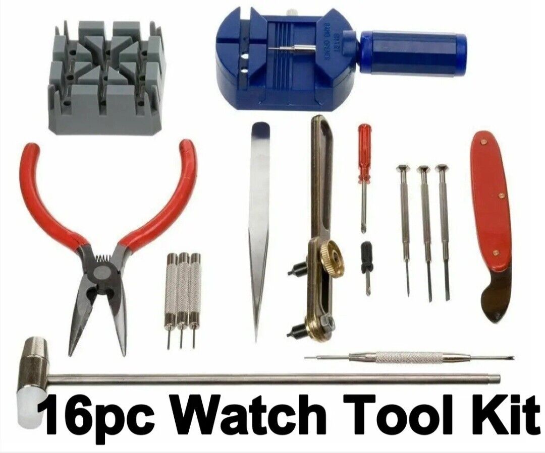 16pcs Watch Repair Set Tool Kit To Fix Battery Wrist Strap Adjust Pin Back Open FREE SHIPPING
