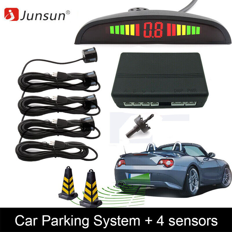 Car Rear 4x Parking Sensors Reverse Kit Audio Universal Buzzer Alarm LED BLACK FREE SHIPPING