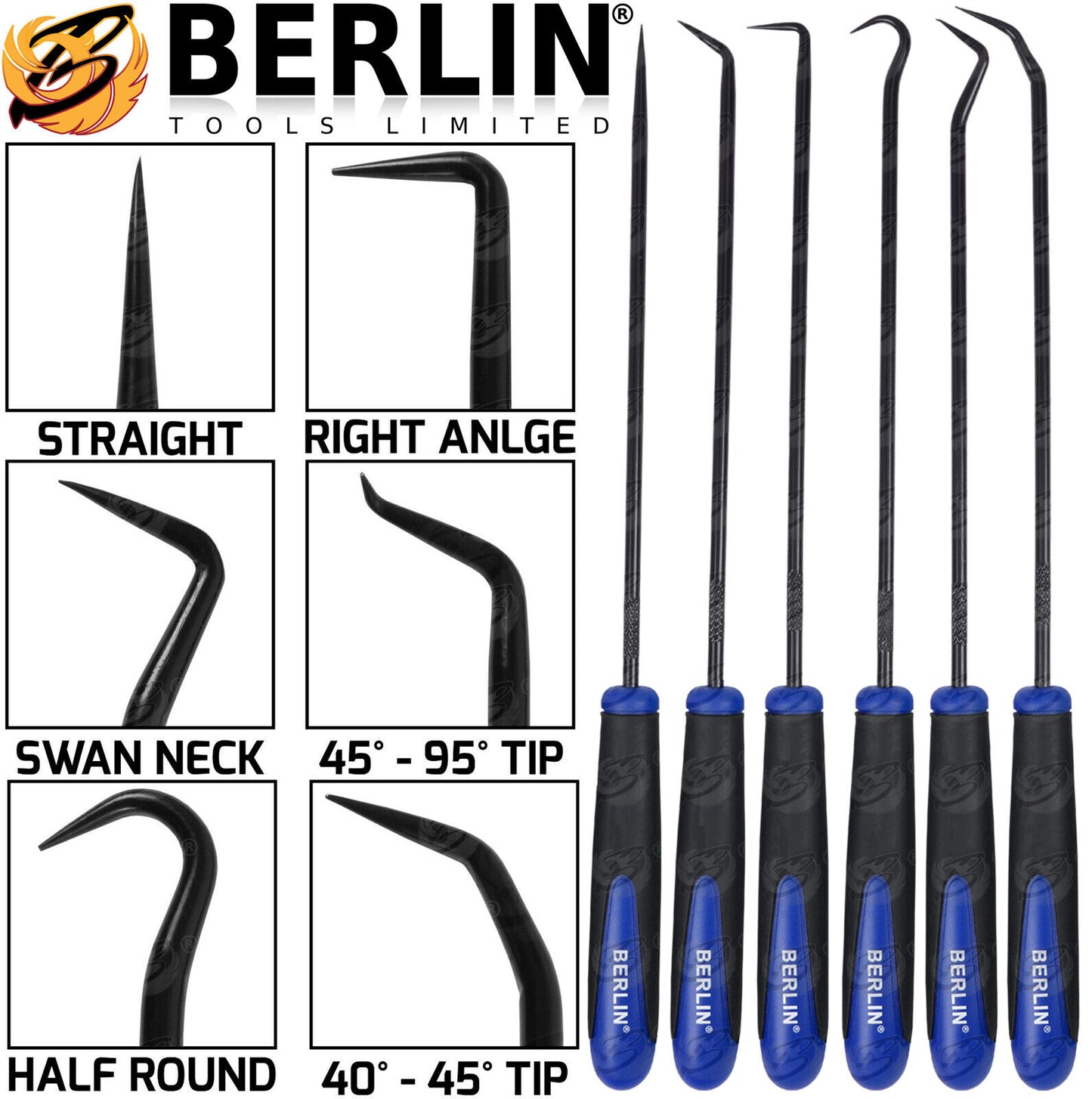 💥SALE💥 BERLIN Long Reach Pick And Hook Tool Set O Ring Seal Hose Removal Puller Set HD