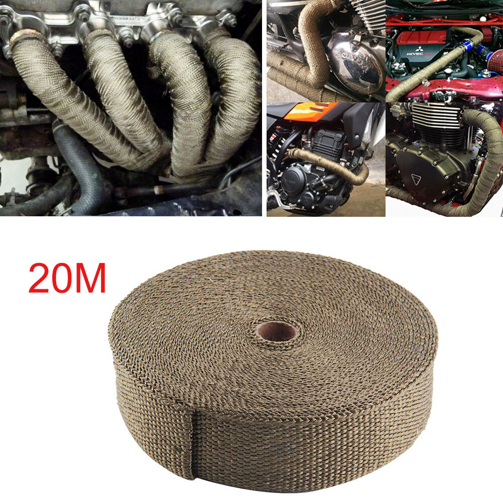 20M TITANIUM EXHAUST HEAT WRAP EXHAUST MANIFOLD GOLD HIGH TEMP INSULATING with 10 zip ties