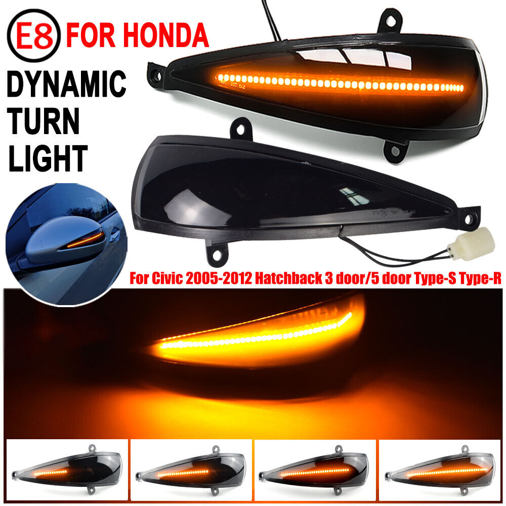 2X Dynamic Black Pair of Wing Mirror LED Indicators for Honda Civic MK8 05-12 FREE SHIPPING