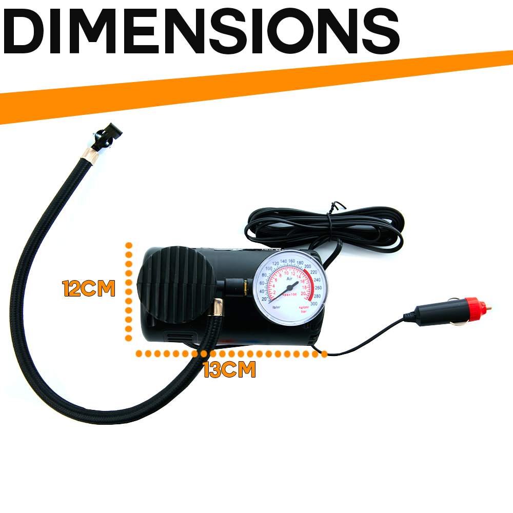 CAR TYRE AIR COMPRESSOR PUMP BIKE CYCLE COMPACT 3M CORD 12V INFLATOR BLACK