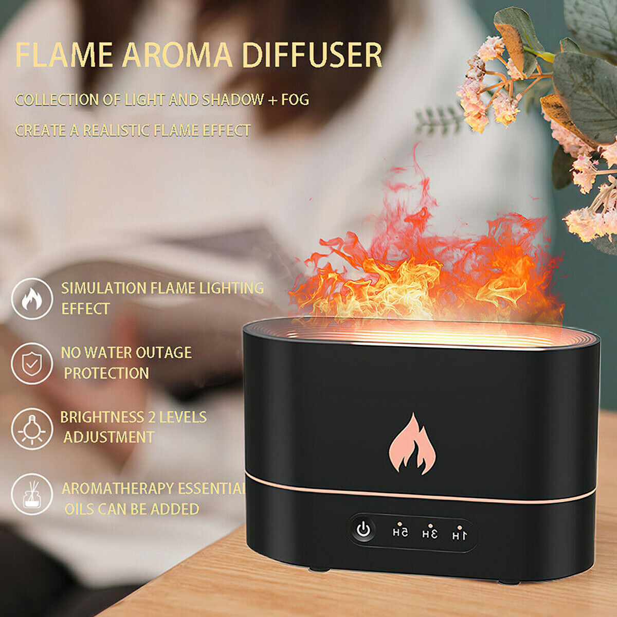 250ml Mist Maker Flame Air Humidifier Essential Oil Diffuser Bedroom Decor Light