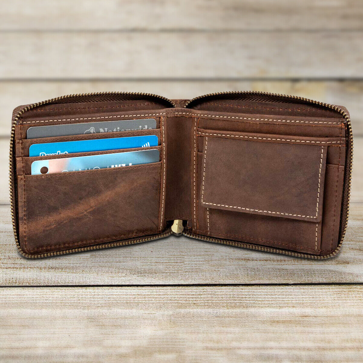 Genuine 100% Leather Wallet RFID Blocking Credit ID Card Holder Zip Closure UK